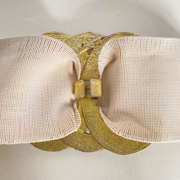 Retro Enamel Swirl Belt Buckle 3-Ring Large Green Blue Peach Goldtone 4.5x3.5in - Picture 7 of 12